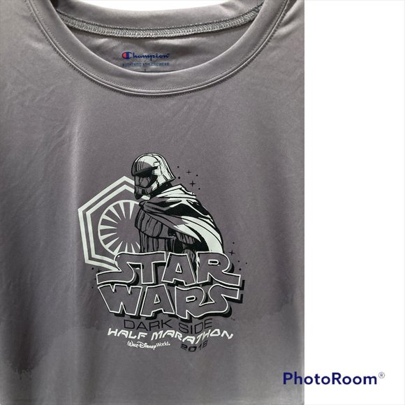 2018 WALT DISNEY WORLD Star Wars Dark Side HALF Marathon shirt size L Grey EUC - Picture 2 of 8
